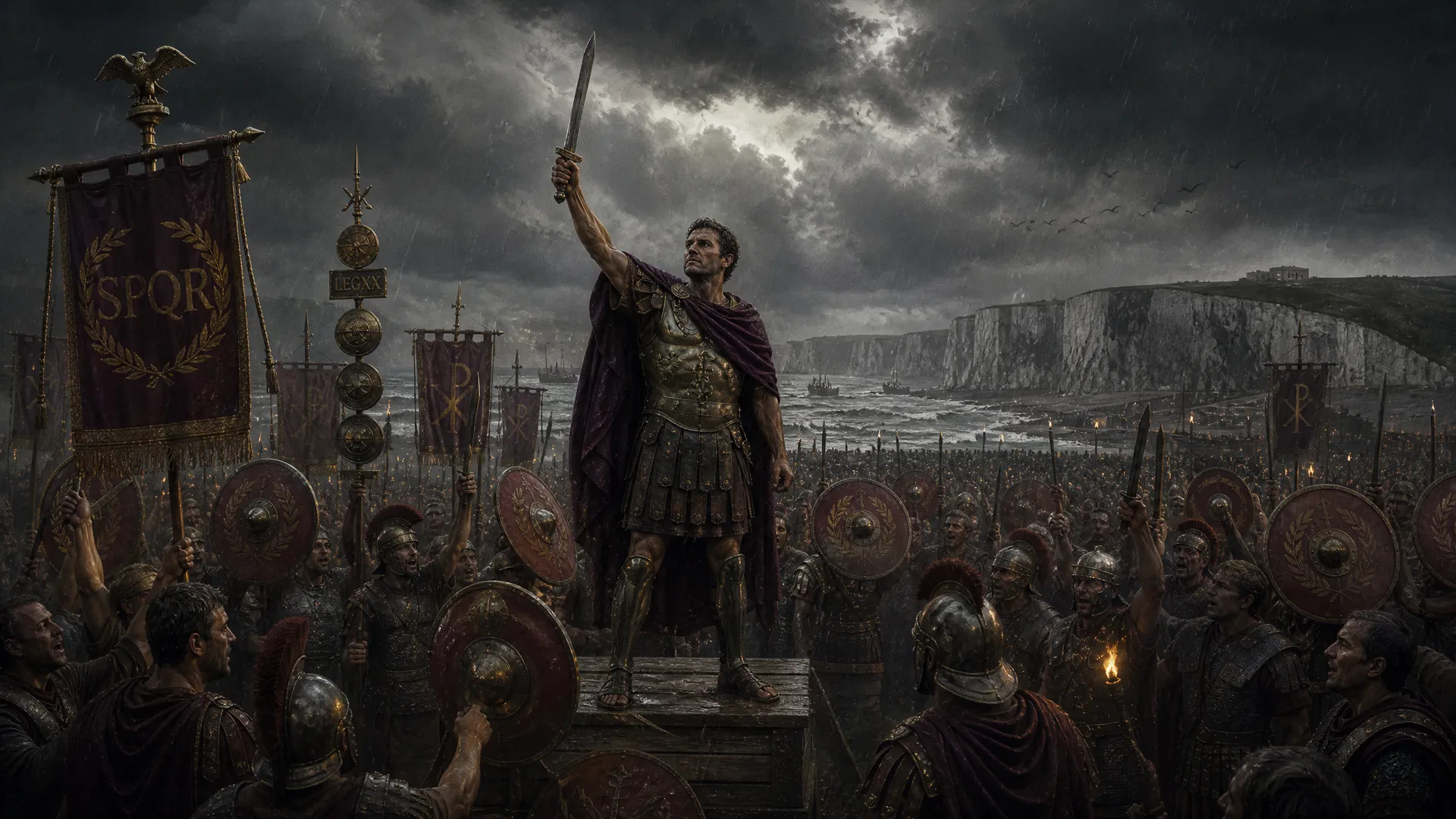 Constantine III declaring himself emperor before his legions in Britain